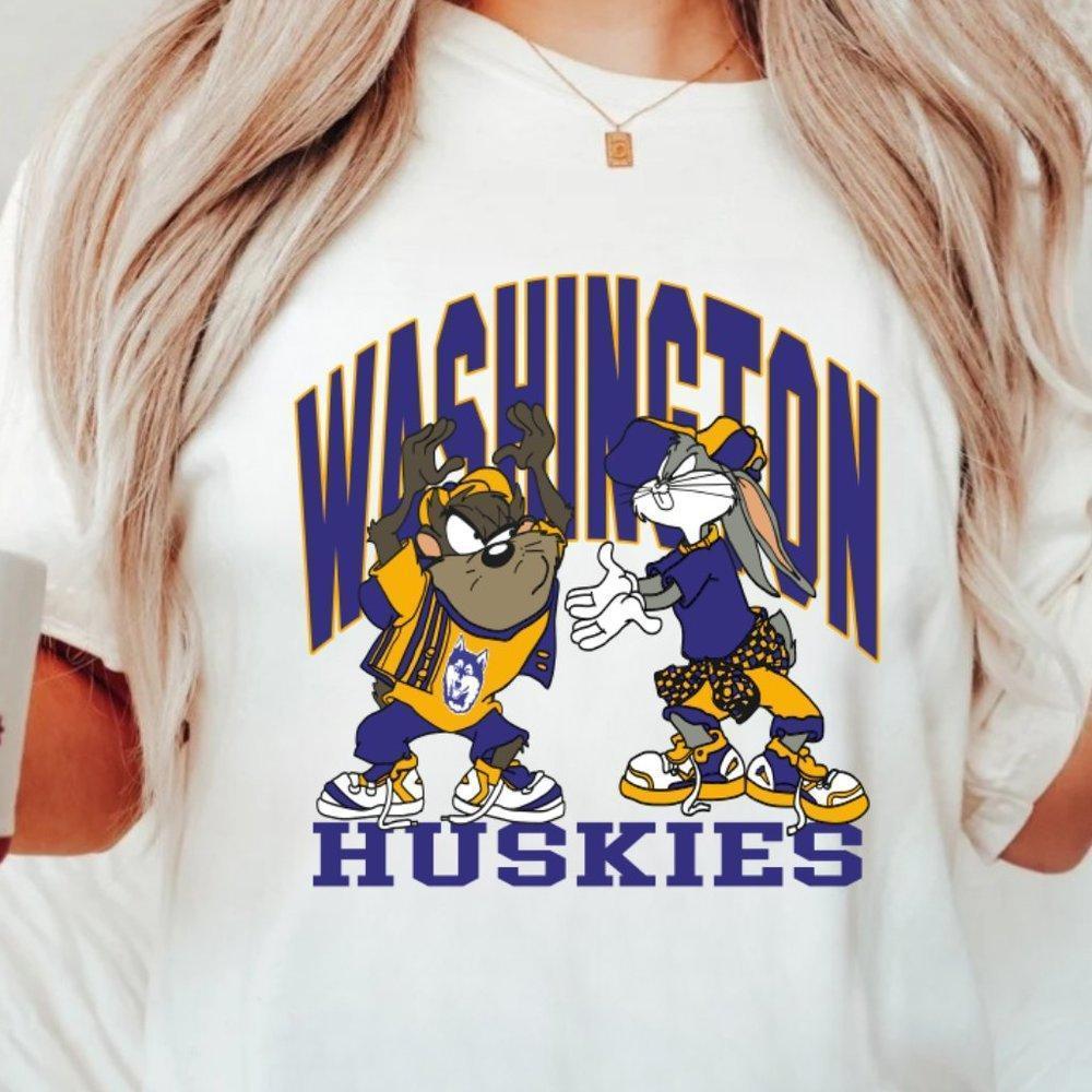 Ncaa Washington Looney Tunes Huskies Tee Shirt, University White Tee Shirt